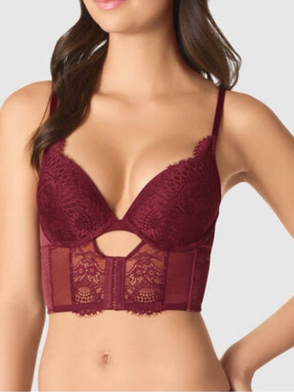 La SENZA Burgundy Velvet & Lace Longline Plunge Bralette